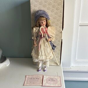 Franklin Mint Little Bo Peep Porcelain Doll with Purple and Cream Outfit